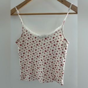 Brandy Melville Red and White Floral Tank Top